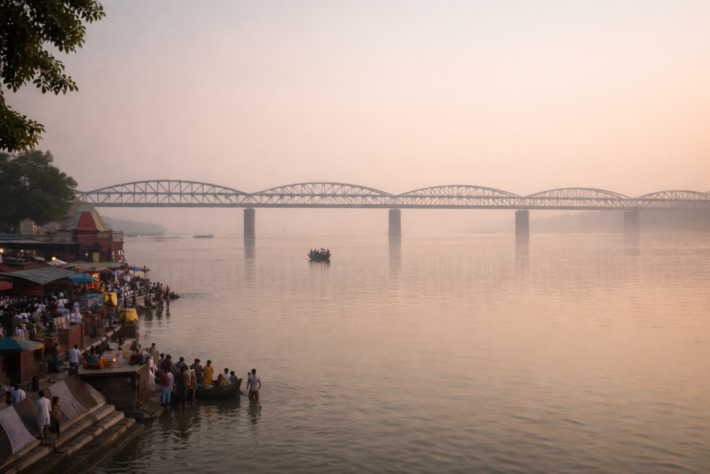 morning rituals at brijghat bridge