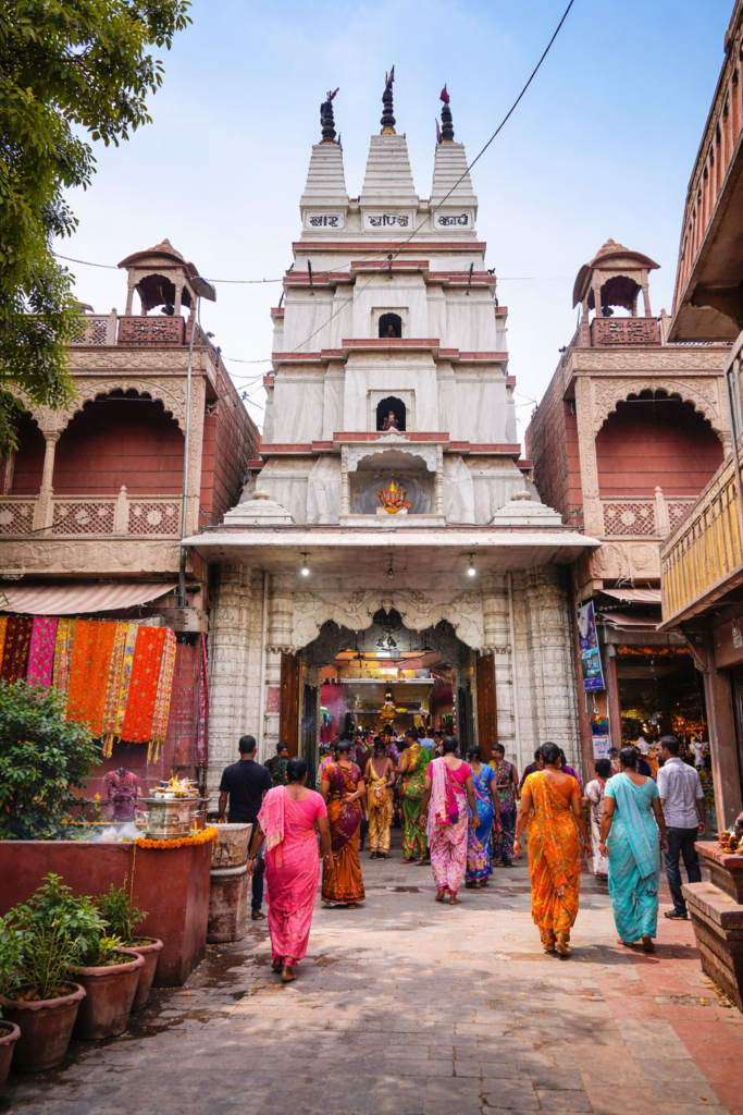 shri chandi mandir and devotees in hapur