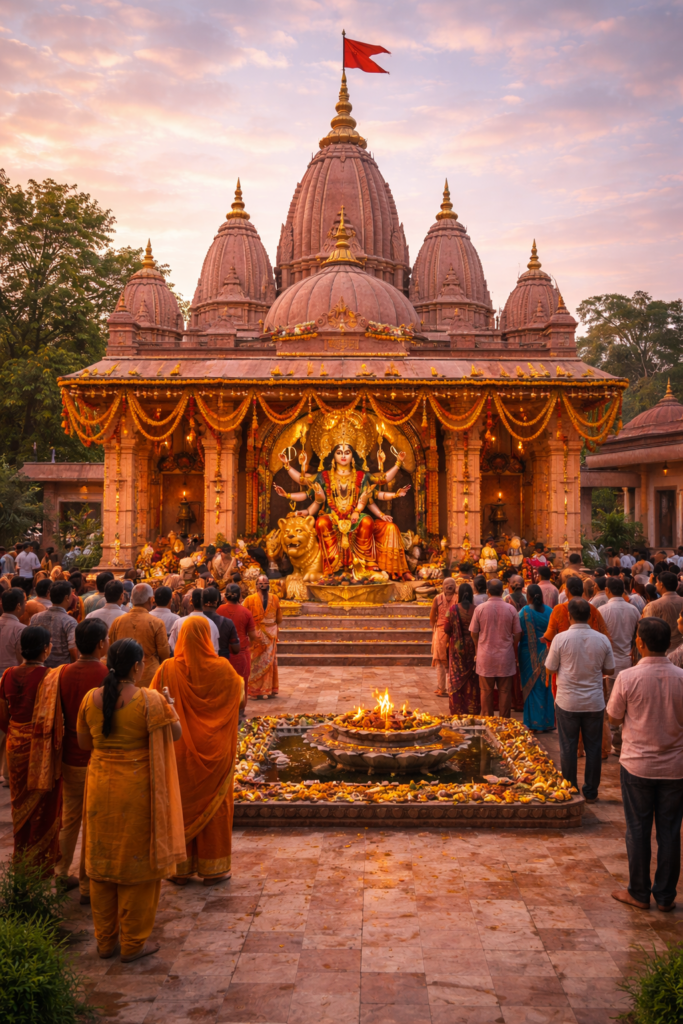 shri chandi mandir at sunset