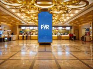 pvr cinemas lobby with golden accents