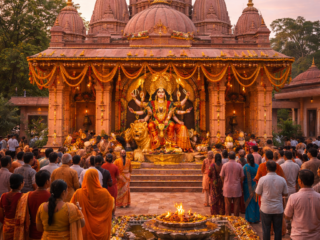 shri chandi mandir at sunset