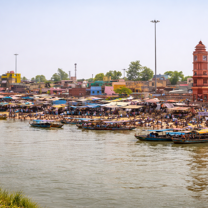 ganga ghat bustling with activity